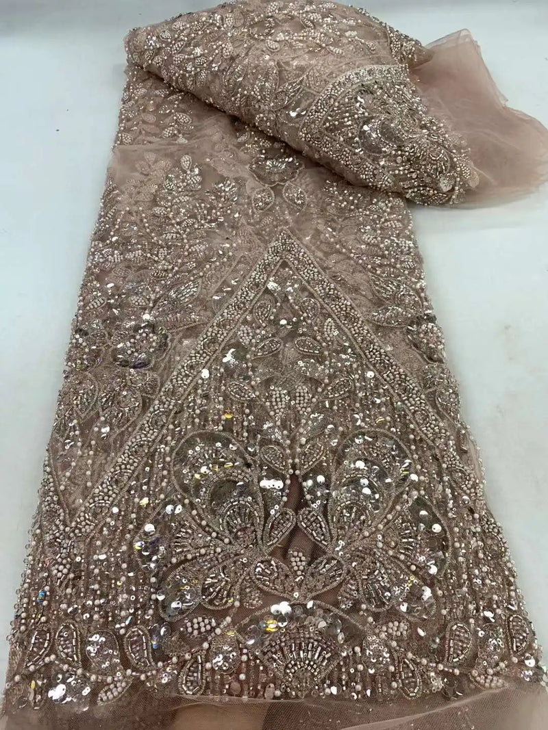 African Luxury Beaded Tulle Lace Fabric