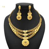 Africa Dubai Flowers Long Gold Plated Jewelry Sets