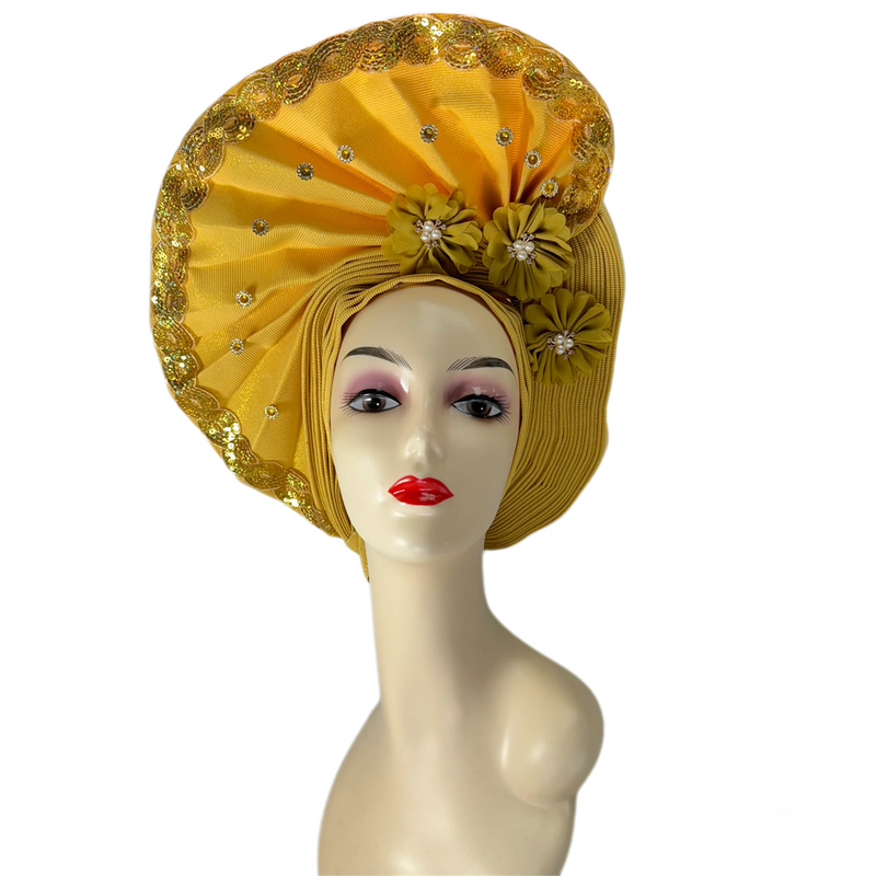 New High Quality 3D Nigerian Wedding Women Auto Gele Turban