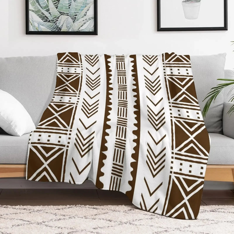 New African White Mud Design Throw Blanket