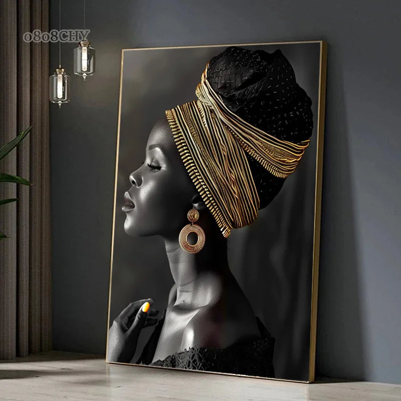 African Woman Flower Canvas Print Posters