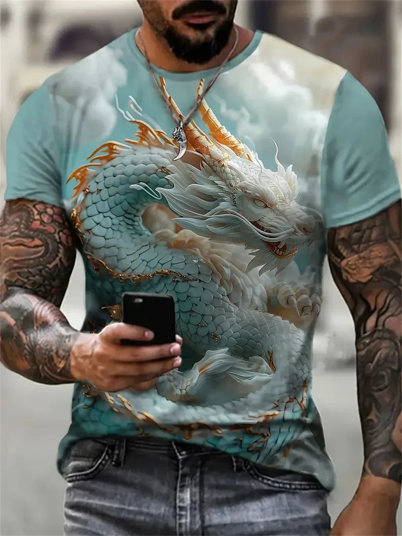 Mens Dragon Print Cotton Blend T-shirt