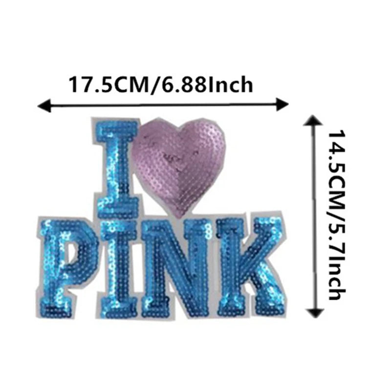 Letter Patch Good LOVE Pink What Sequins deal  it T-shirt