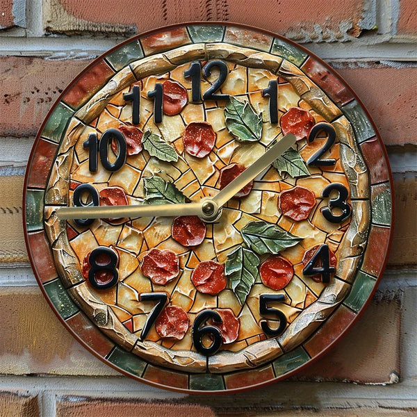 Aluminum Wall Clock Italian Pizza Theme Decor