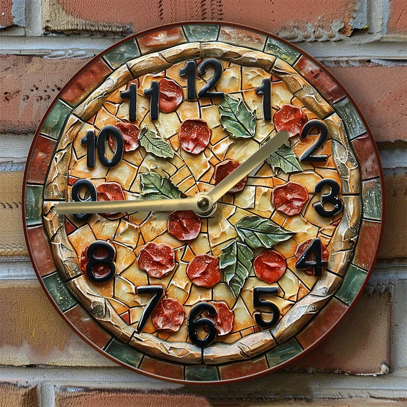 Aluminum Wall Clock Italian Pizza Theme Decor