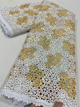 High Quality Nigerian Soluble Lace Golden Sequins Fabric