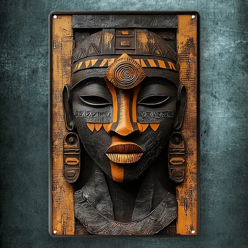 2D Flat Metal Aluminum Sign Wall Hanging African Mask