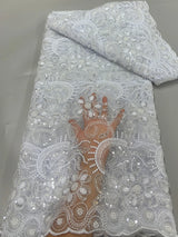 High Quality Lace Embroidery Beaded Mesh Fabric