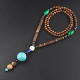 New Nepal Buddhist Mala Wood Beads Pendant & Necklace