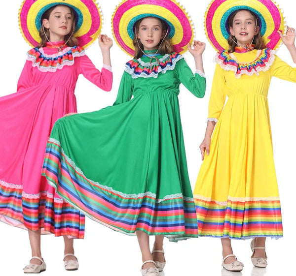 Girls Colorful Mexico Flamenco Dance Dress