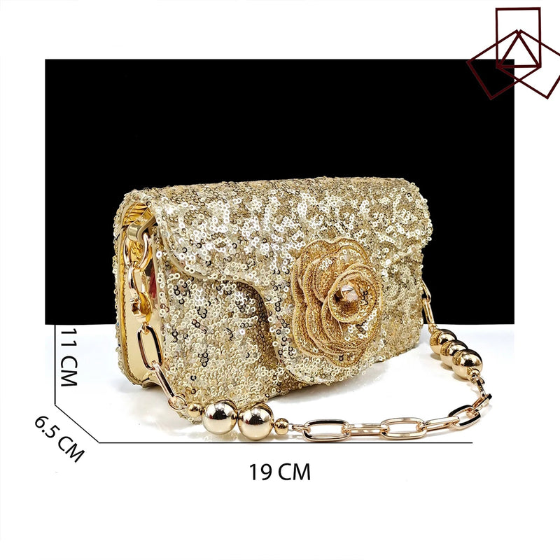 Shiny Gold Color Elegant Handbags and Medium Shoes