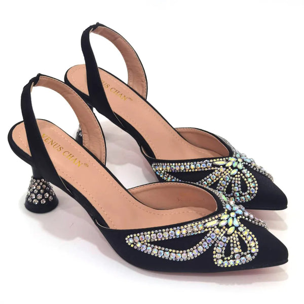 New Arrival Italian Design Black Color Woman Shoes And Bag Set