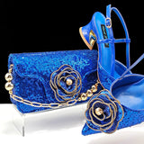 New Arrival Elegant Full of Rhinestone Flower Design Style Shoes and Bag Set