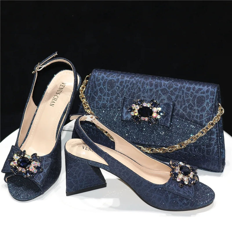 Women Mature Style Shoes Matching Bag Sets