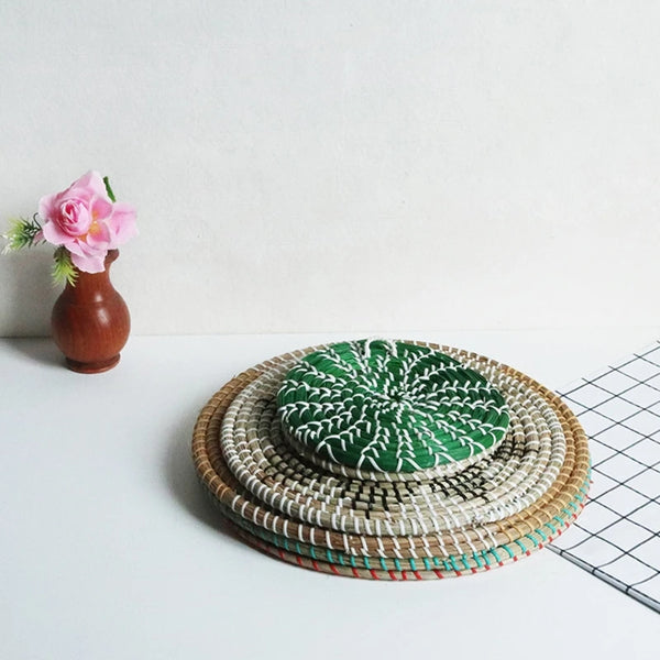 New Wall Basket Boho Handwoven Round Hanging Plate Tray Decor