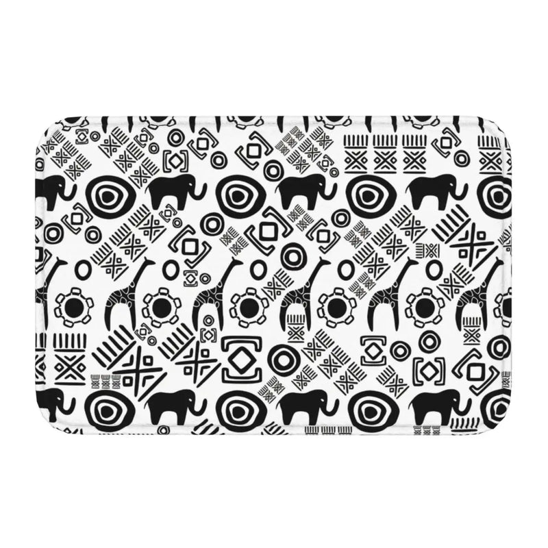 Non-slip Doormat Ethnic African Pattern Black And White Bath Mat