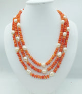 New natural orange coral pearl necklace