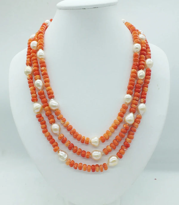 New natural orange coral pearl necklace