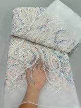 African Heavy Beads Tulle Lace Fabric