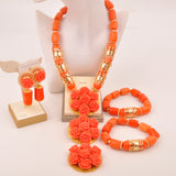 Original Orange Coral Beads Necklace Set