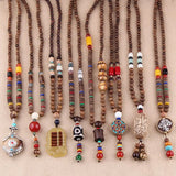 New Nepal Buddhist Mala Wood Beads Pendant & Necklace