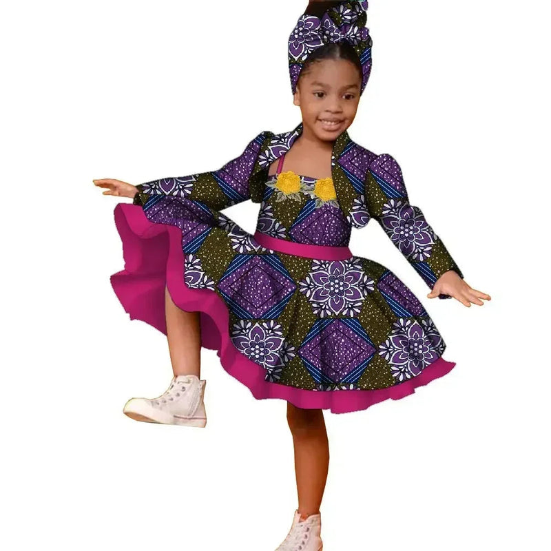 3pcs Set African Kids Gril Dashiki Dress