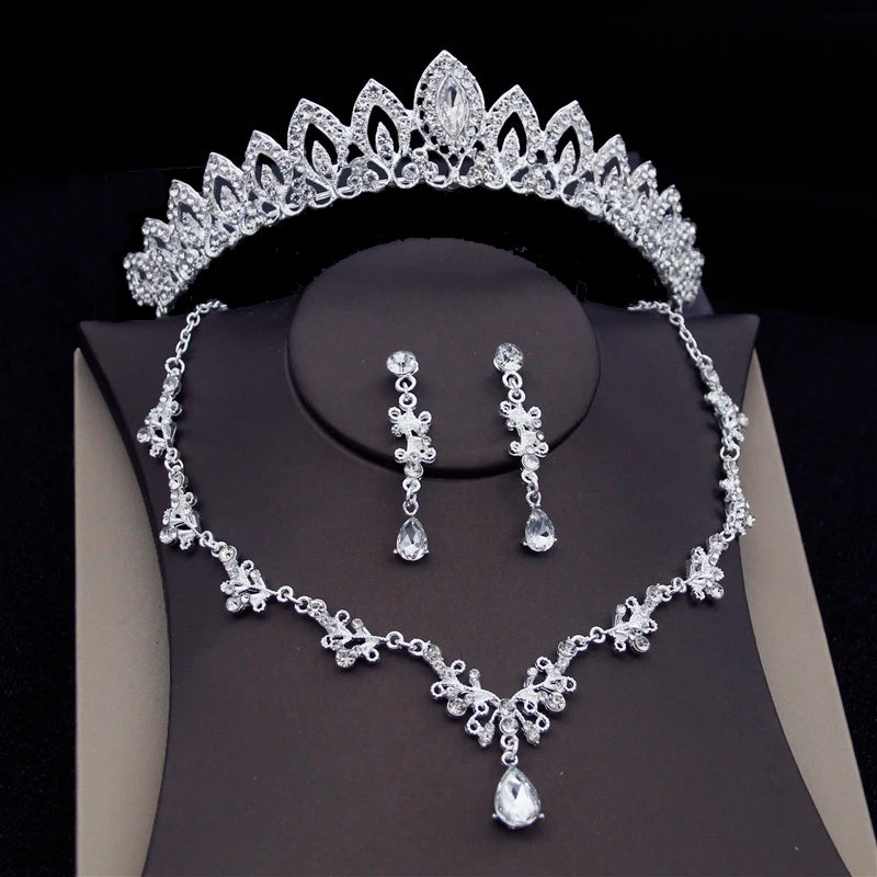 New Luxury Silver Color Crystal Water Bridal Jewelry Sets