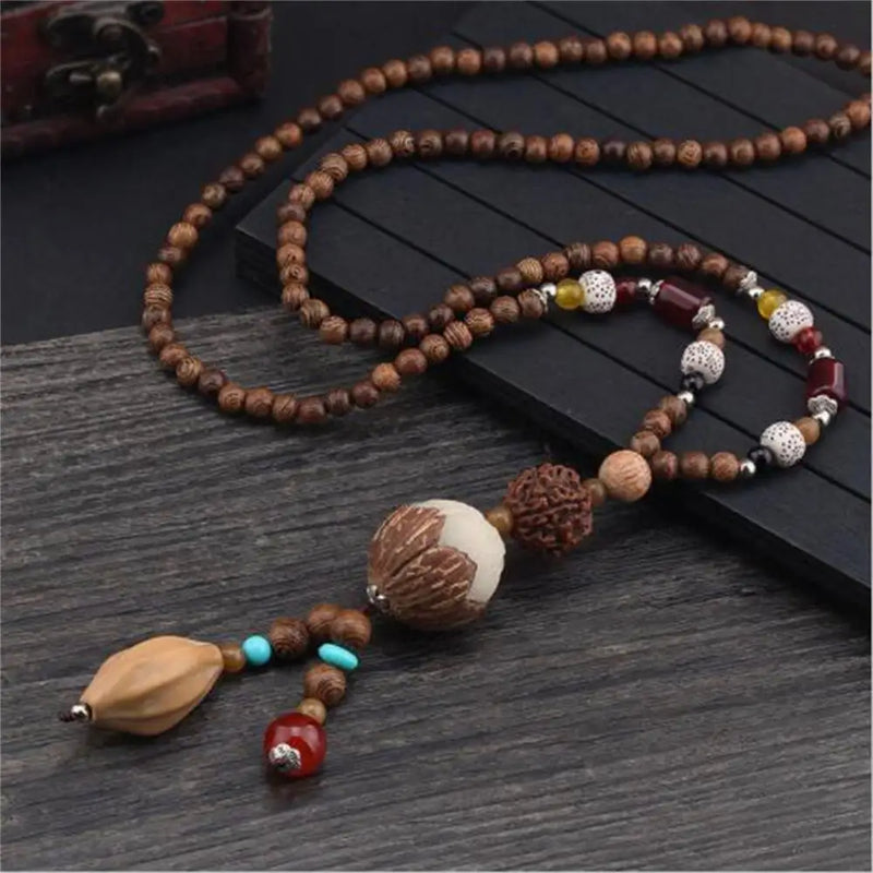 New Style Feather Elephant Wood Beaded Stone Necklace