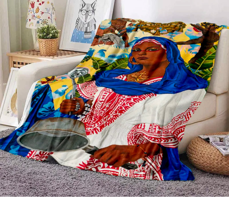 Cartoon Africa Ethiopian Custom Painting Art Soft Flannel Blanket