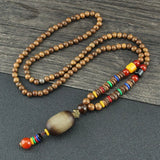 New Nepal Buddhist Mala Wood Beads Pendant & Necklace