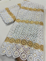 High Quality Nigerian Soluble Lace Golden Sequins Fabric