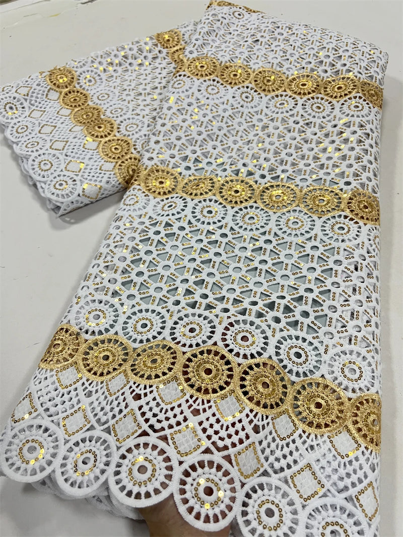 High Quality Nigerian Soluble Lace Golden Sequins Fabric