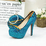 Autumn New Bluish Green crystal Womens Wedding shoes with matching bags