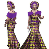 Women Dashiki Bazin Print Strap Tops and Long Skirts