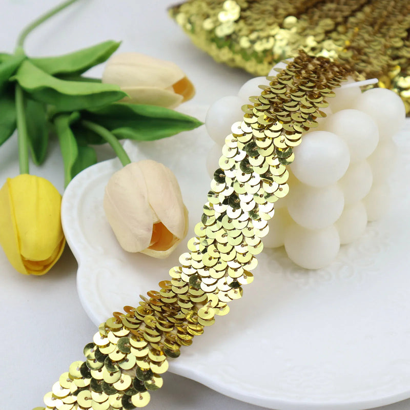 New Elastic Sequin Ribbon Glitter Stretch Trim