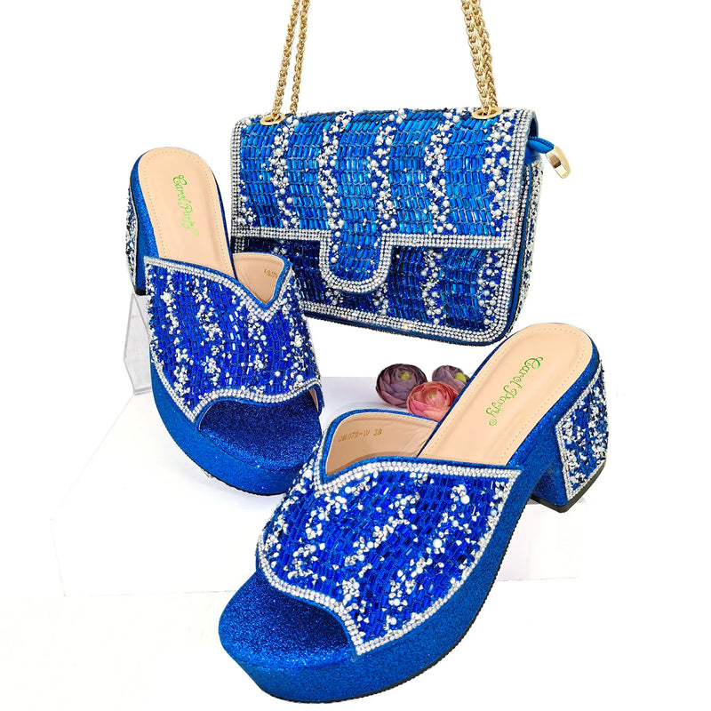 Nigeria Africa Fashion Blue High Heels Bag Set