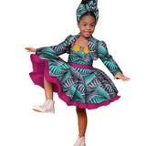 3pcs Set African Kids Gril Dashiki Dress