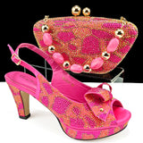 Mixed Rhinestones Pumps Italian Shoes and Bag set