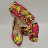 African Women Block Shoes With Match Bag