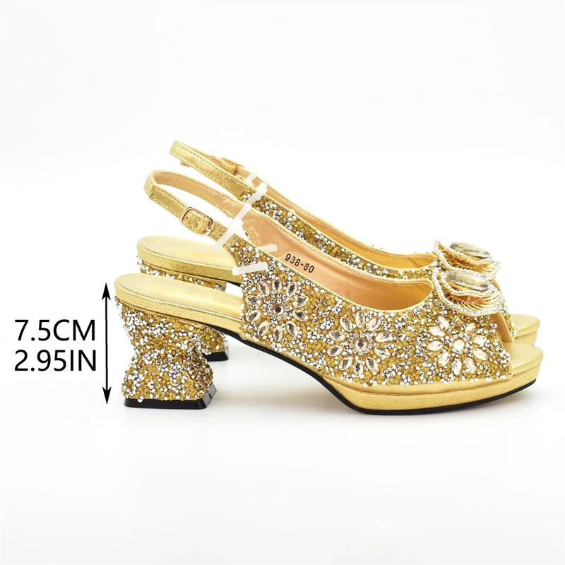 New Rhinestone Nigerian Women Shoes and Bag Set