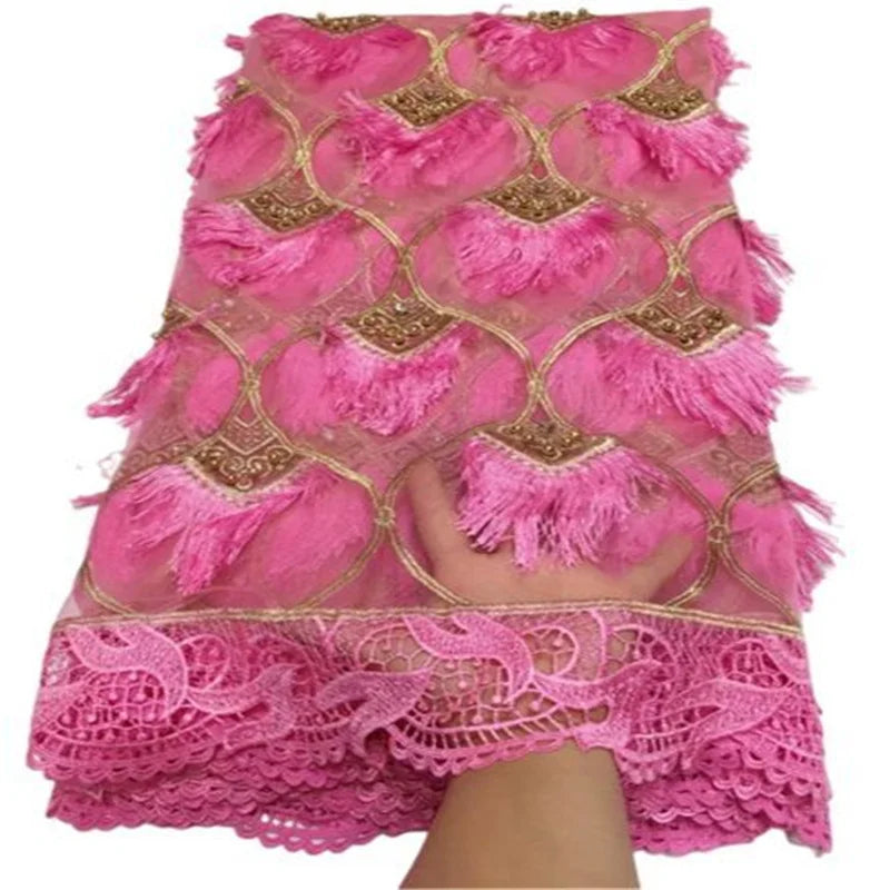 Pink  High Quality African Nigerian Tulle Lace Fabric