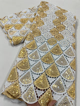 High Quality Nigerian Soluble Lace Golden Sequins Fabric