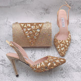 New Wedding Green Crystal Shinning Rhinestone Shoes And Bag Set