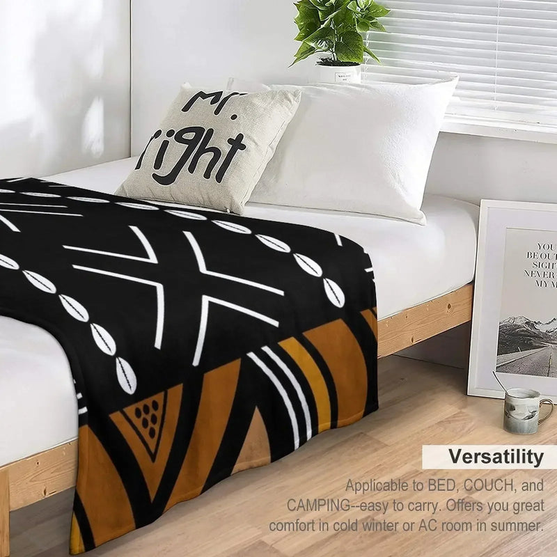 African Mud Bogolan Design Throw Blanket