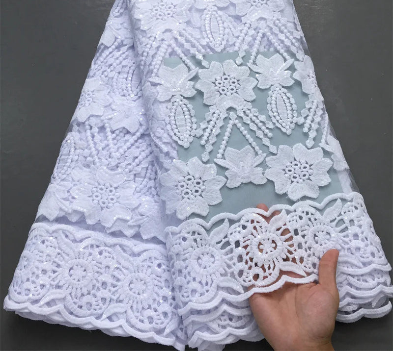 New White Sequins Mesh Lace Fabrics