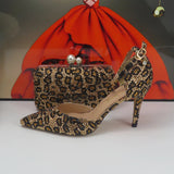 New Luxury  Leopard Thick Heel Bridal Wedding shoe and purse