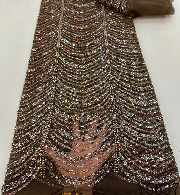 New African Sequins Beaded Tulle Lace Fabric