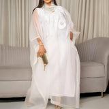 Women White Abaya Embroidery Plus Size Elegant Party Church Dress