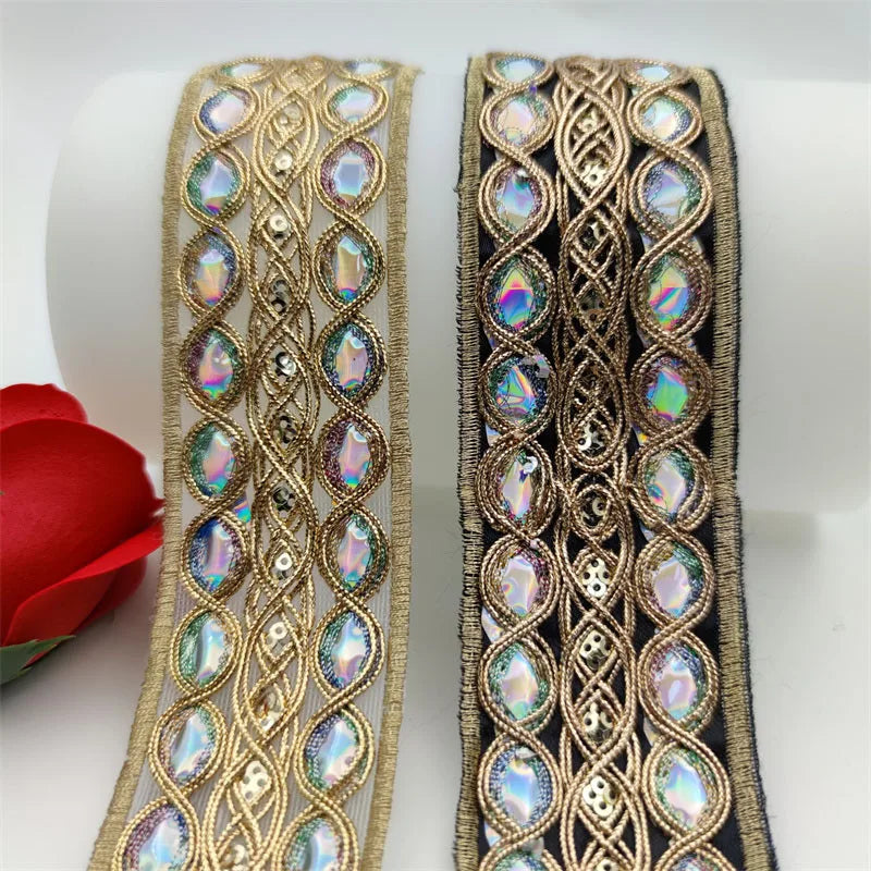 2.5/4.5 cm Width Colorful Sequins Gold thread Lace