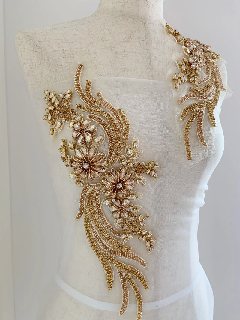 New Luxury French Bead Applique in Champagne Gold Clothing